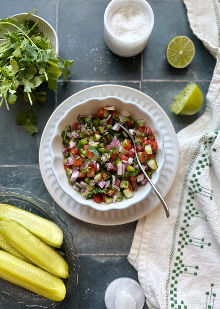 pickle de gallo in white bowl