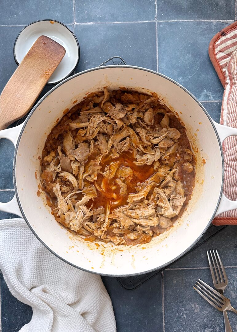 pulled chicken taco meat in dutch oven