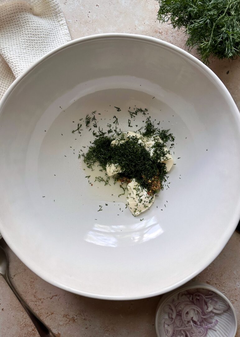 coleslaw dressing ingredients in mixing bowl