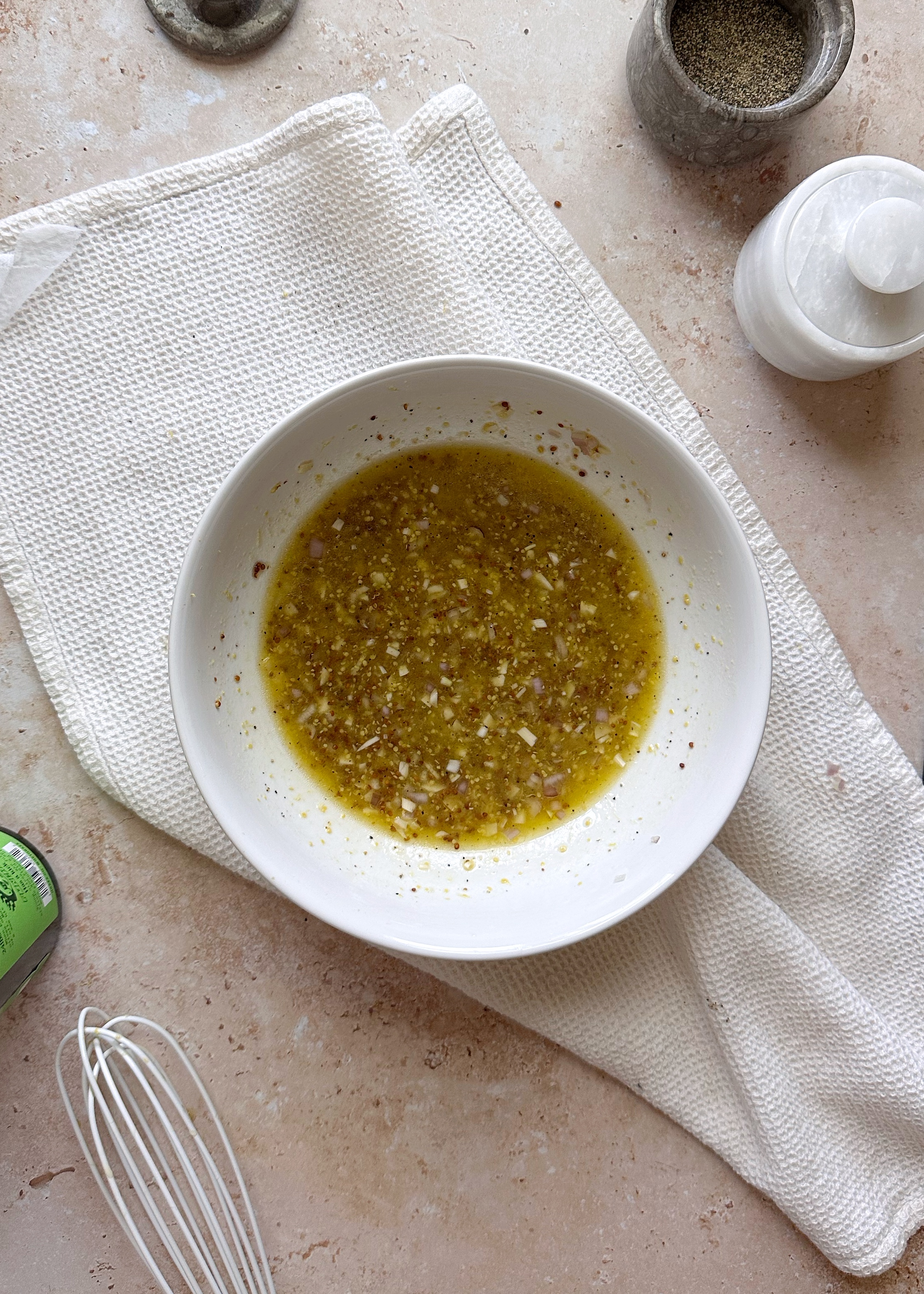 lemon mustard vinaigrette in a mixing bowl