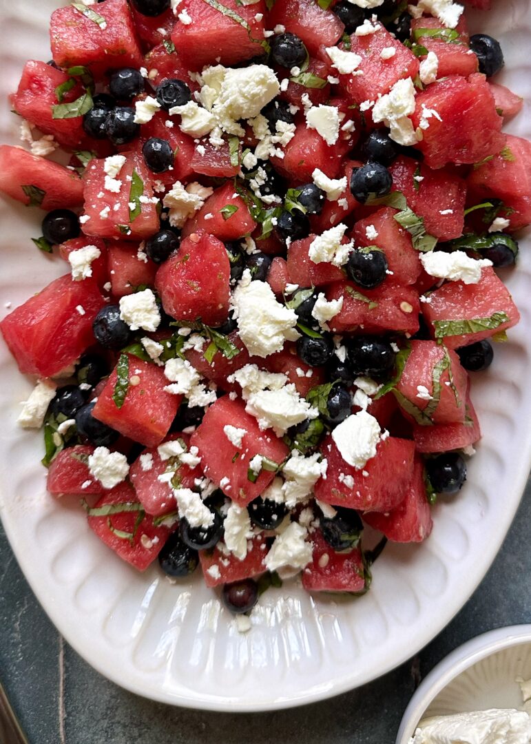 watermelon blueberry salad with feta and basil