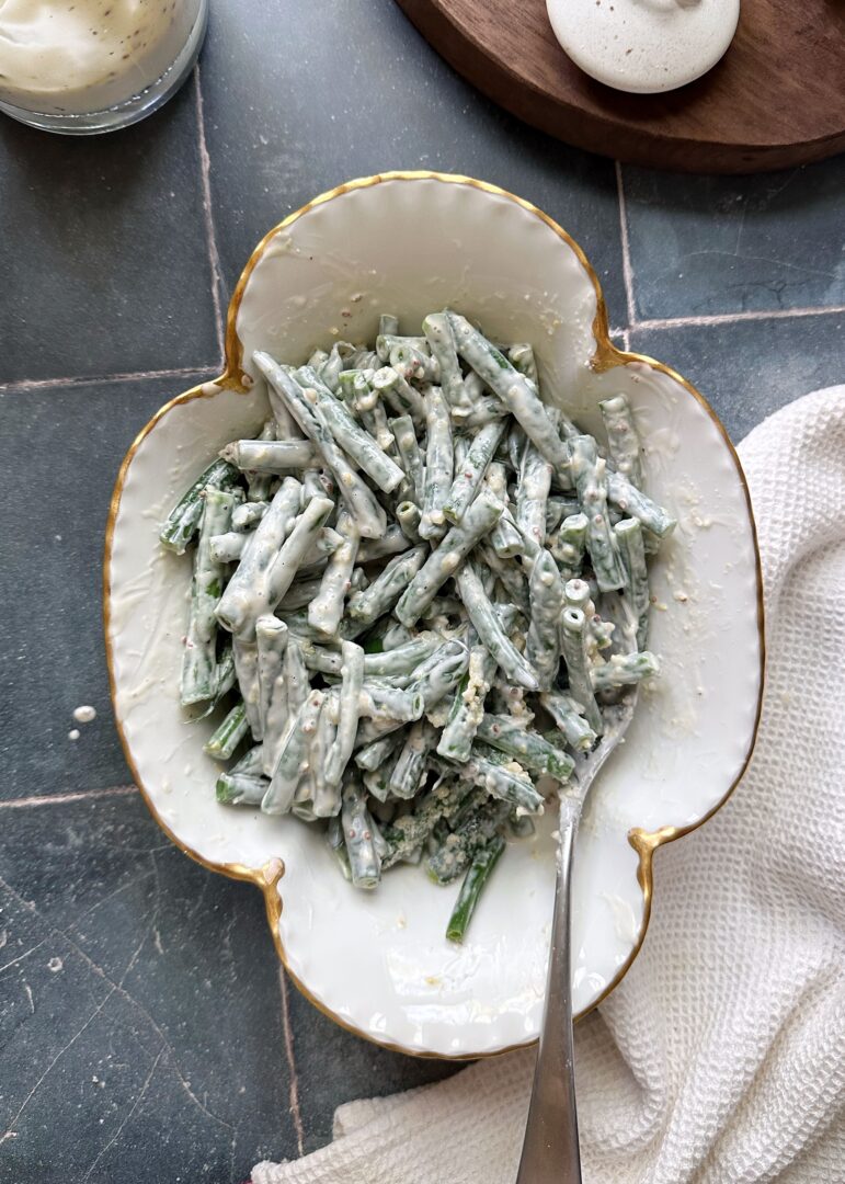 green beans tossed in caesar dressing