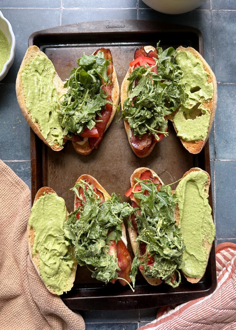 assembled green goddess caprese melt sandwiches