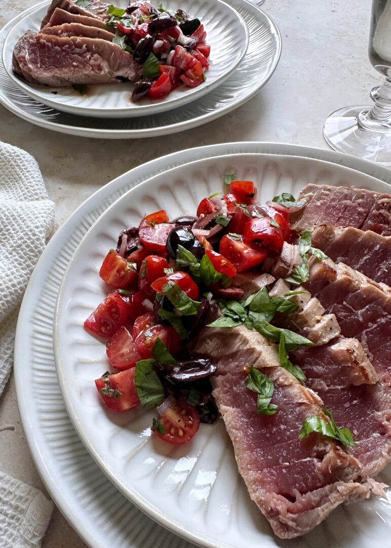 mediterranean tuna with tomato olive salad