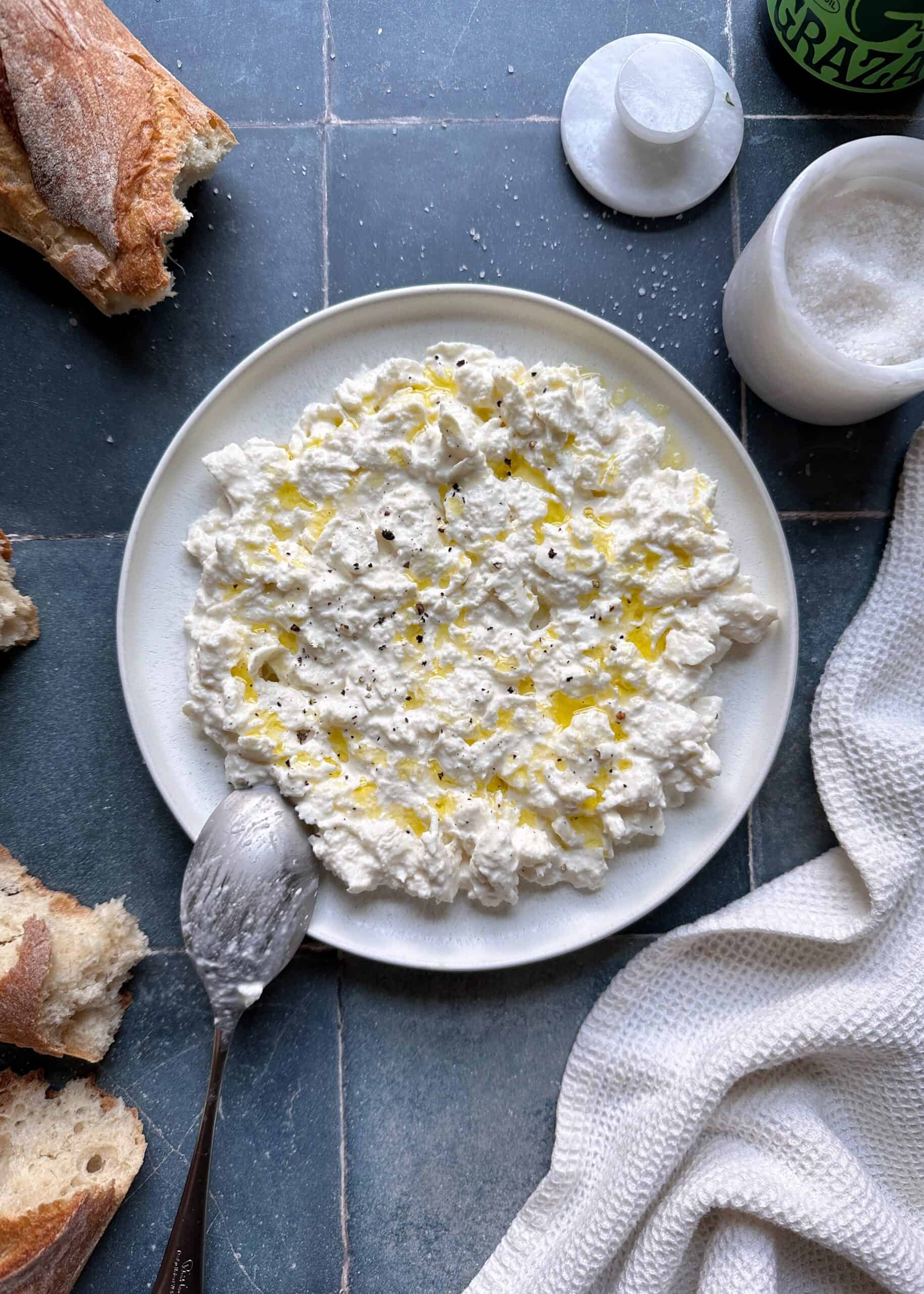 plate of homemade stracciatella cheese