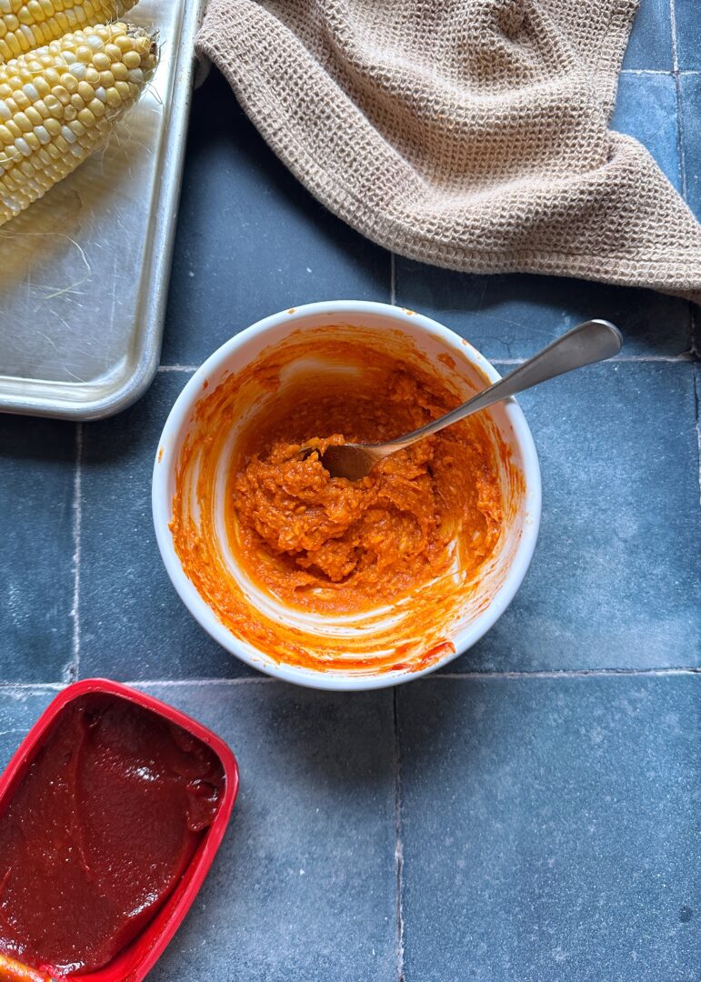 gochujang butter in white mixing bowl