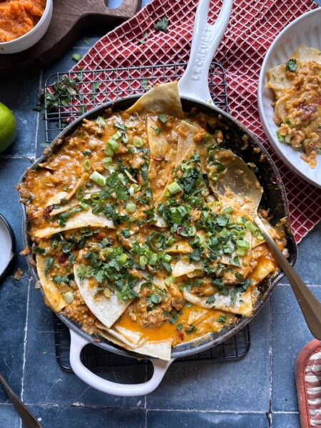 chipotle pumpkin chicken enchiladas skillet