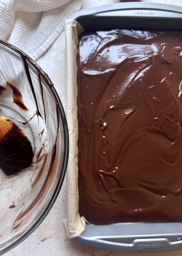chocolate mousse poured into tray