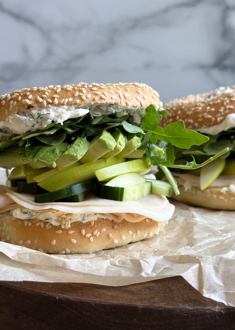 green vegetable bagel sandwich
