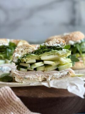 mean green vegetable bagel sandwiches