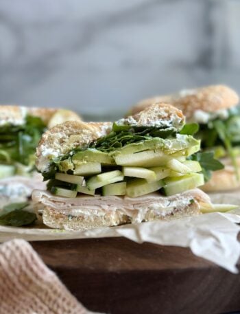 mean green vegetable bagel sandwiches