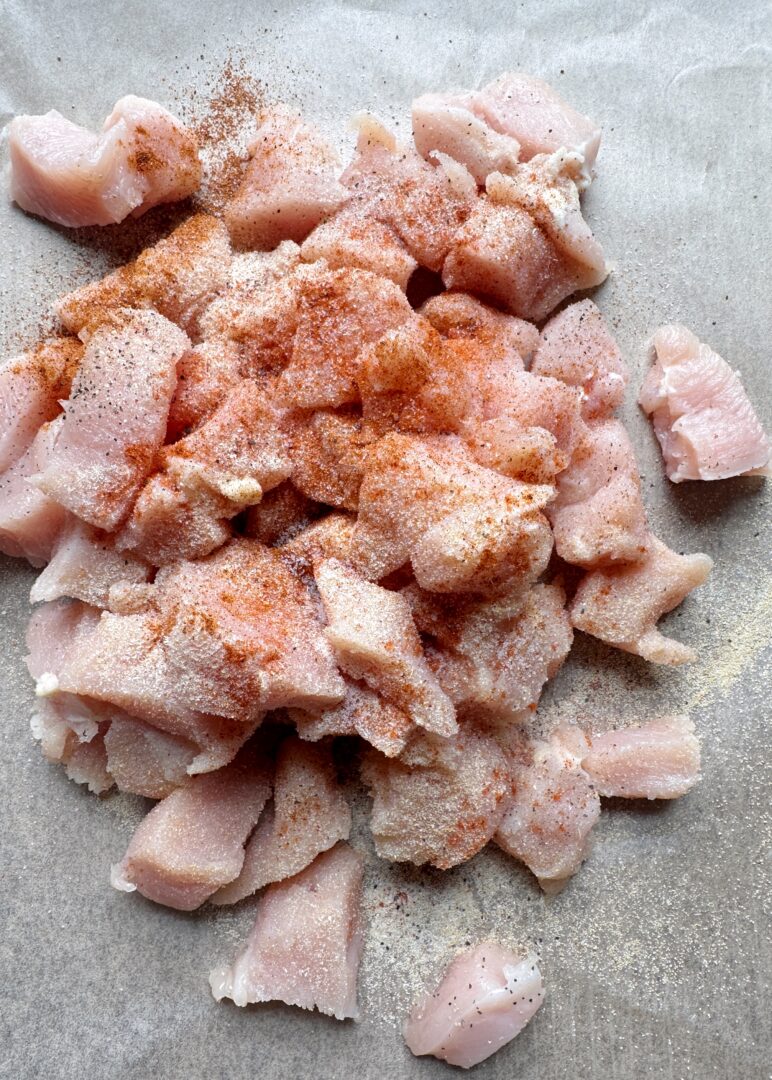 seasoned cubes of chicken