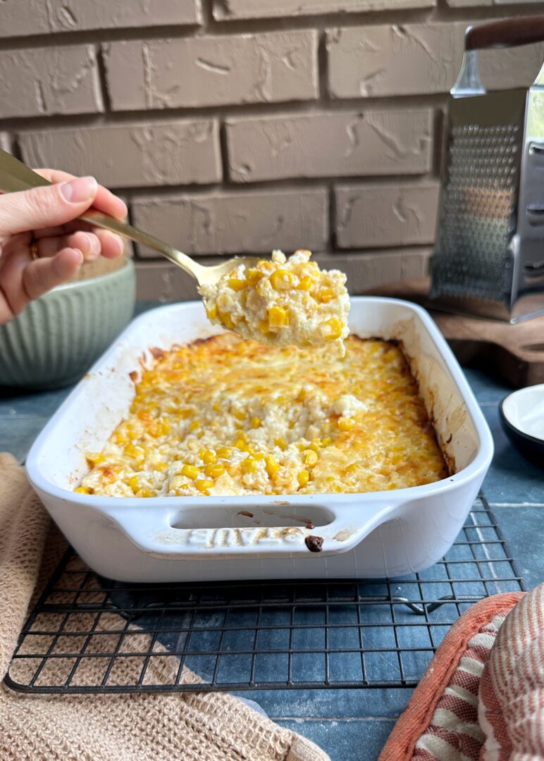 spoonful of cheesy corn casserole