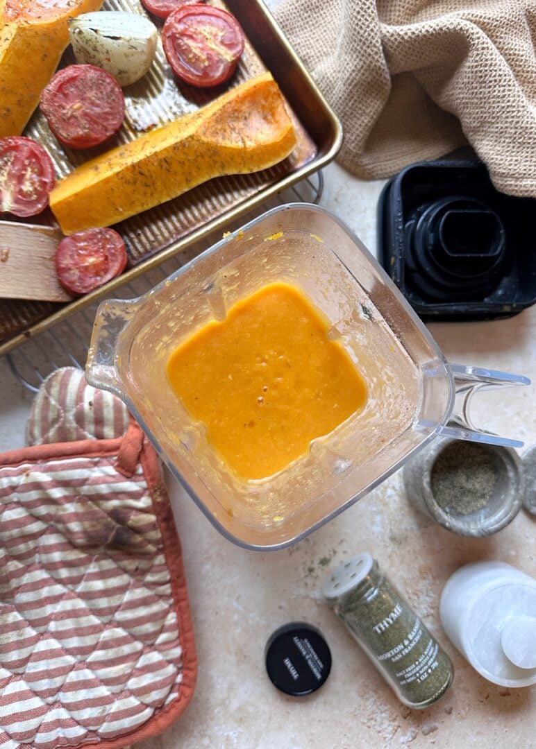 tomato and butternut squash soup in a blender