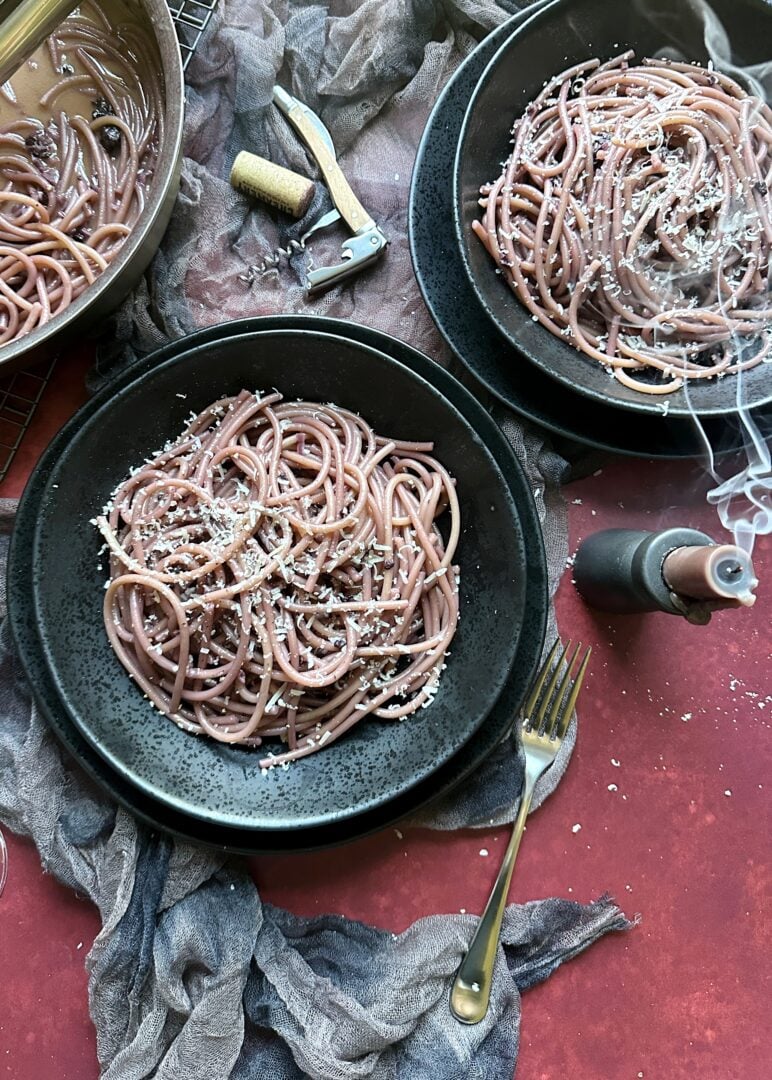 two bowls of dracula's drunken pasta