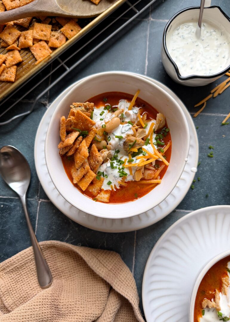 bowl of buffalo chicken white chili