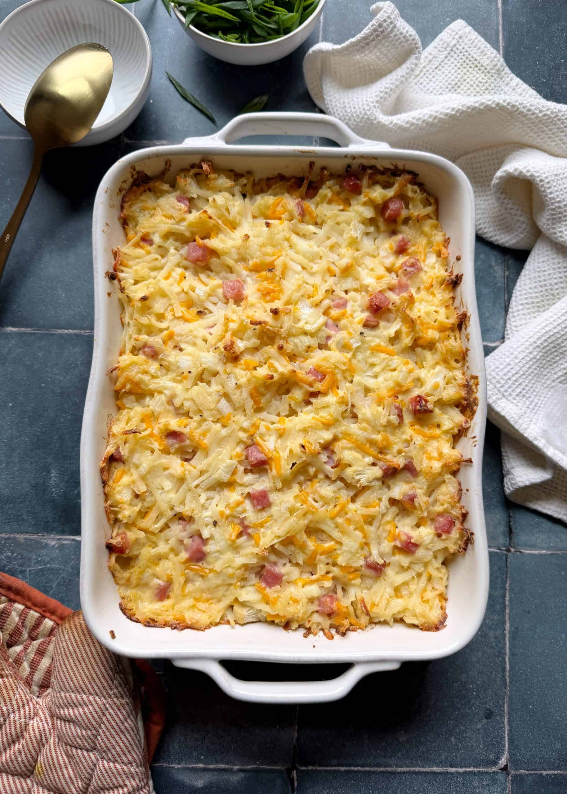 freshly baked ham and cheese hash brown casserole