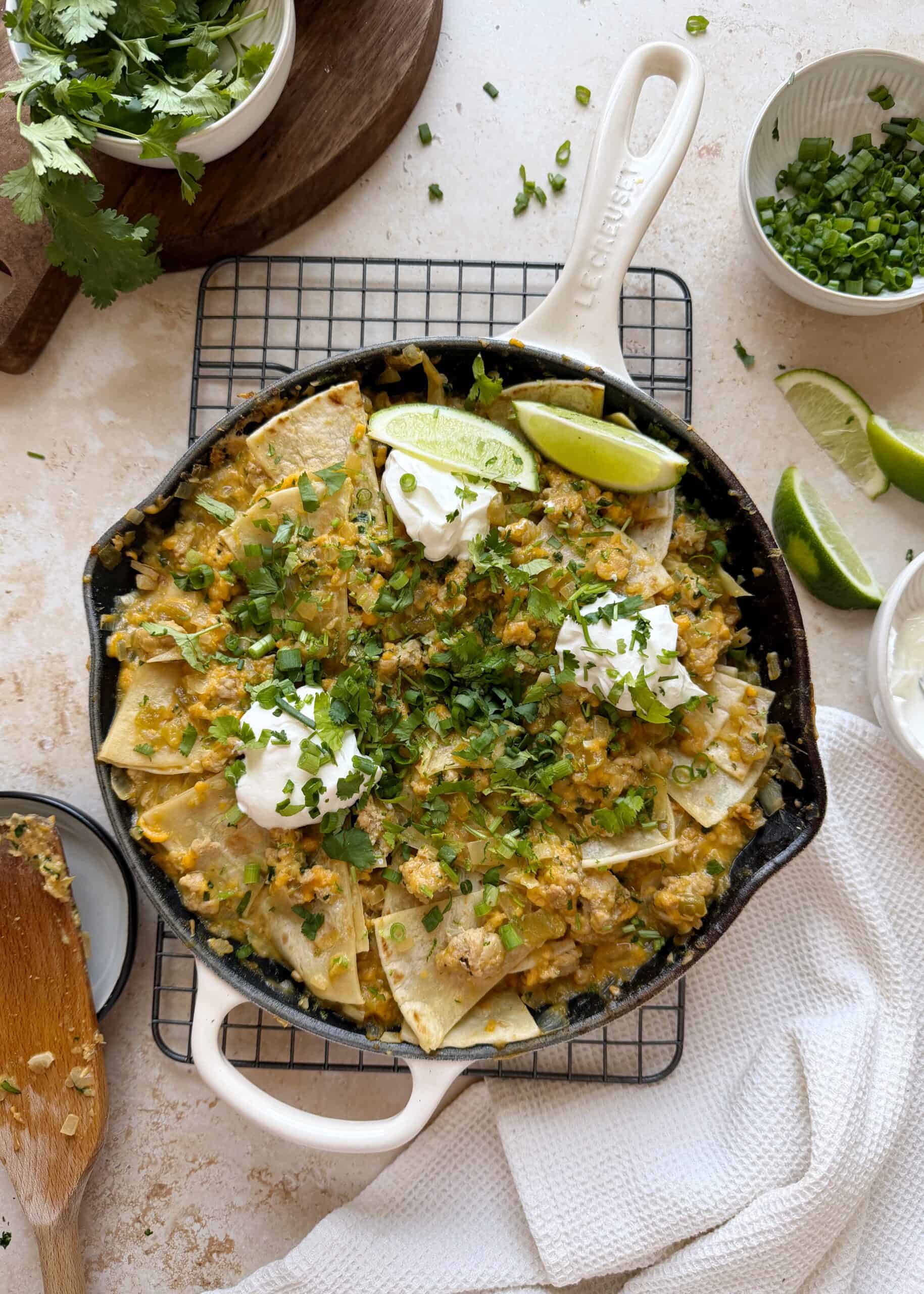 green chile chicken enchilada skillet