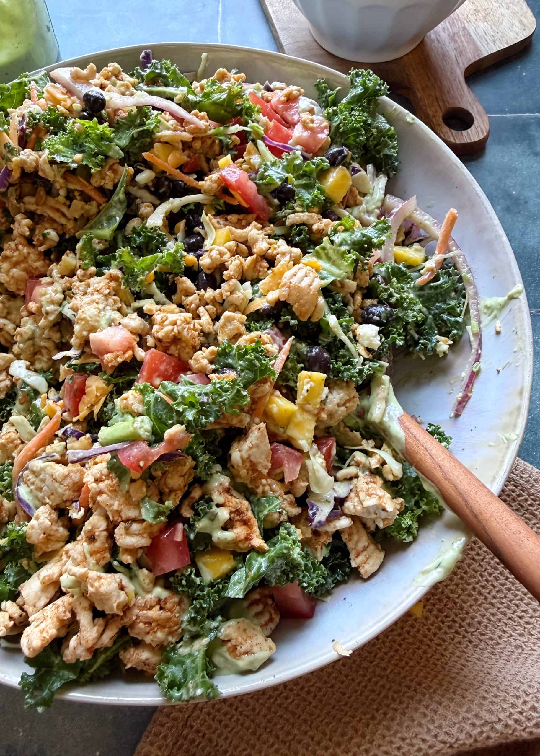 mixed turkey taco salad with greek yogurt dressing in a bowl