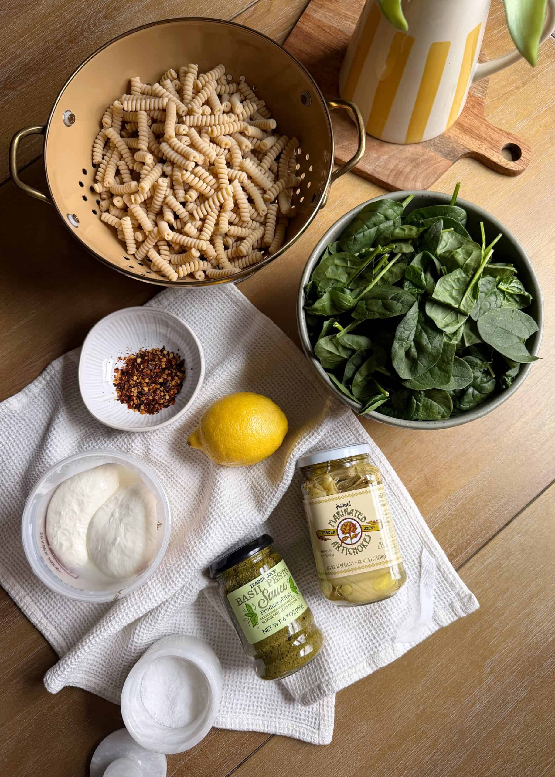 one pot creamy spinach artichoke pasta ingredients
